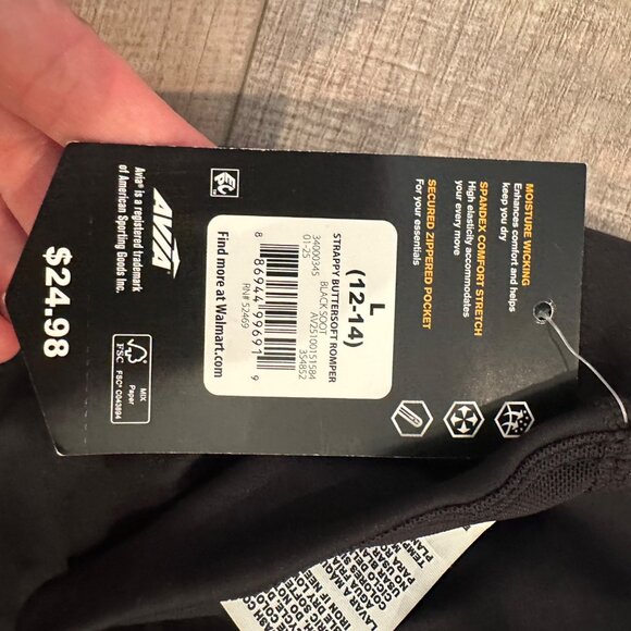 Womens Black Athletic Romper With Strappy Back Size L (12-14) By Avia Stretch Ny - Picture 4 of 7